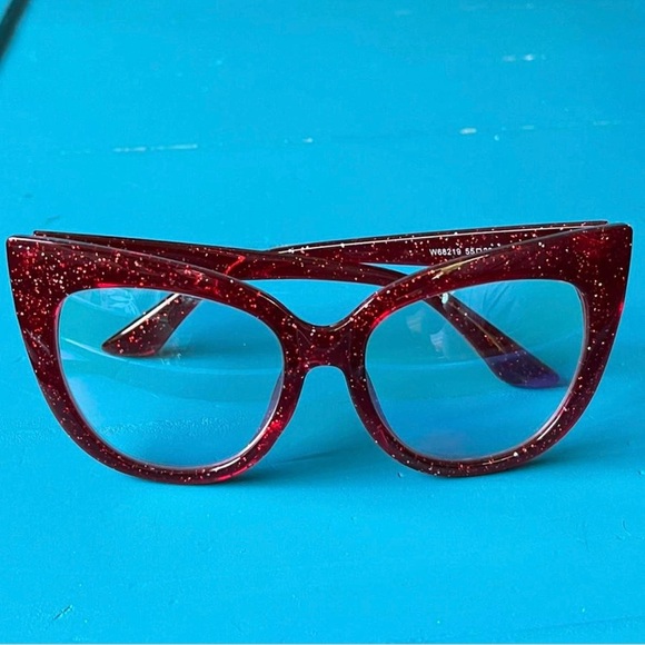 NEW! OVERSIZE RED SPARKLY CAT EYE READING GLASSES +1.25 | BULLABULLING - Picture 4 of 4